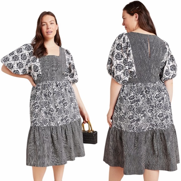 Anthropologie Dresses & Skirts - NWT! Anthropologie | Blooming Print Cotton Adrienne Flounced Midi Dress Size 16W